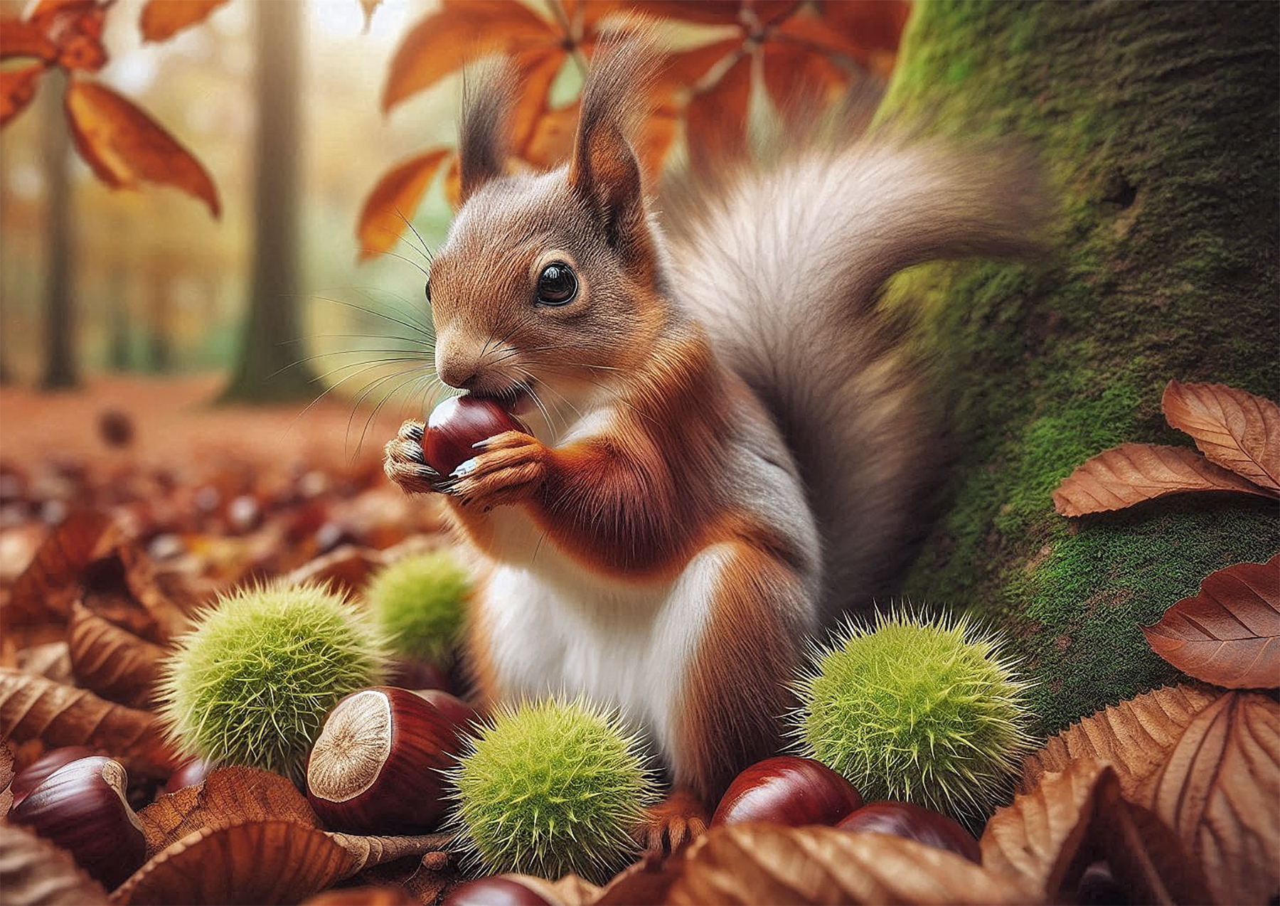 REd Squirrel with Chestnuts an AI image finished in photoshop, this too just 5 mins to create 